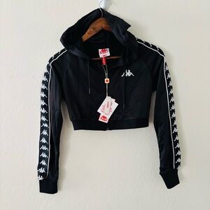 Kappa Women's Black White Cropped Zip Up Bomber Jacket Size Small NWT Slim Fit